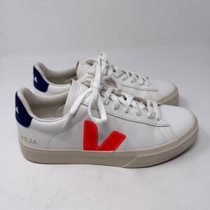 Veja Campo White Orange Fluo Cobalt Leather Sneakers Size 38